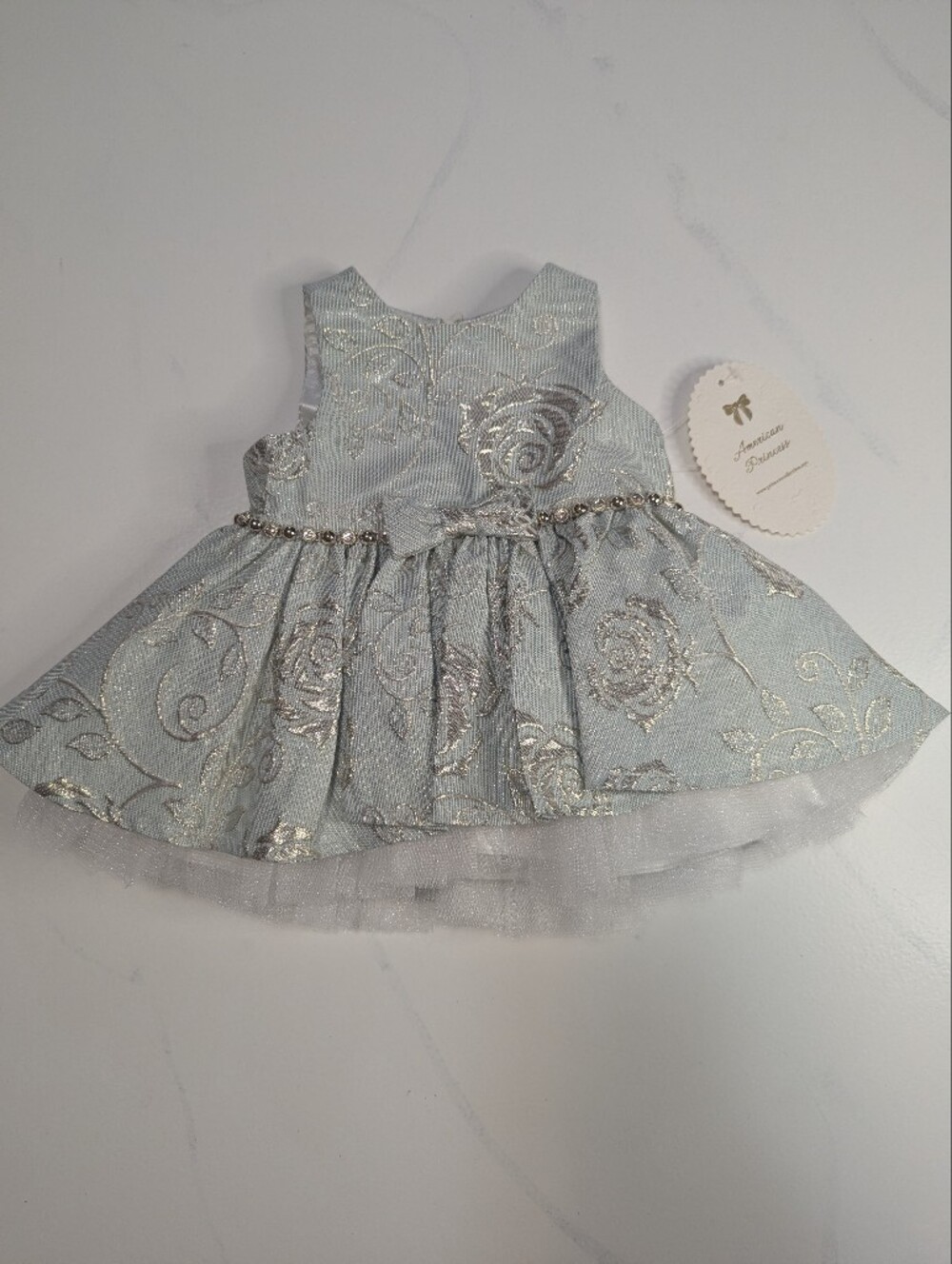 NEW American Princess Baby Girl Mint Gold Floral Brocade Dress 3M